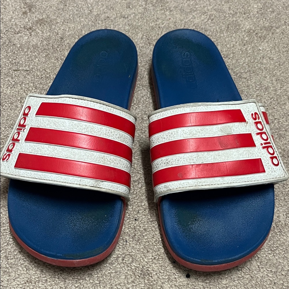 Adidas mens Red and White Slide Sandals